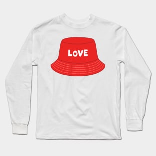 Red bucket hat with love text Long Sleeve T-Shirt